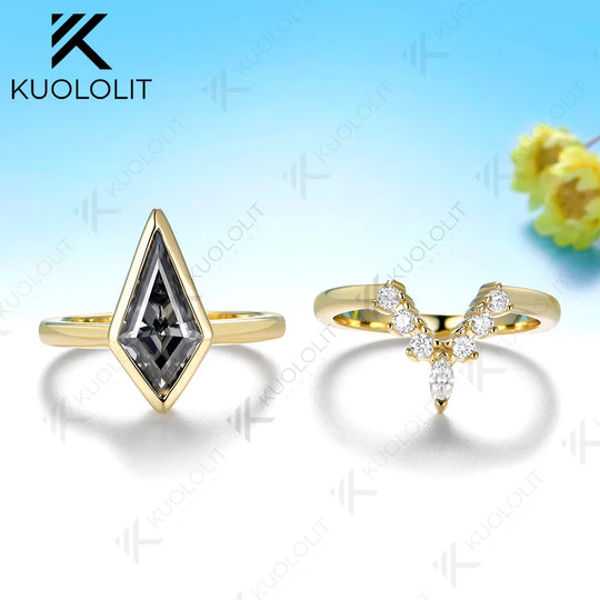 Kuololit 2.8CT Gray Kite Moissanite Custom Ring for Women Solid 14K 10K 585 Yellow Gold Engagement Ring for Christmas Gift Party