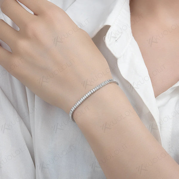 Kuololit 2CTW Moissanite Bracelets for Women Men 14K 10K 585 Solid Gold Silver Emerald Cut  for Engagement Classic Christmas