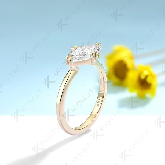 Kuololit 2CT Marquise Moissanite Engagement Ring for Women Solid 18K 10K 585 White Gold Solitaire Ring for Engagement Christmas