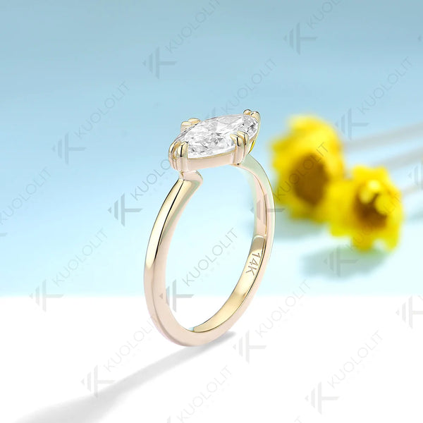 Kuololit 2CT Marquise Moissanite Engagement Ring for Women Solid 18K 10K 585 White Gold Solitaire Ring for Engagement Christmas