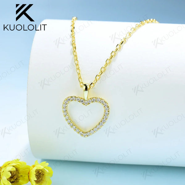 Kuololit Lab Grown Diamonds Necklaces for Women 18K 14K Yellow Gold Heart Shape Pendant with Chain with NGIC for Party Classic