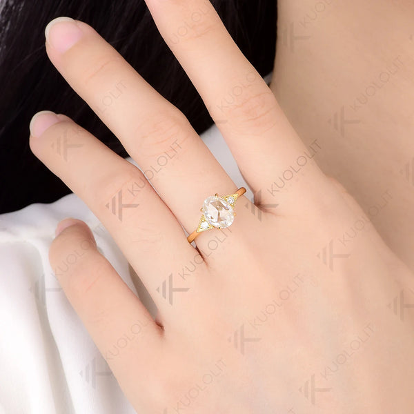 Kuololit 2CT Rose Oval Cut Moissanite Ring for Women Solid 14K 10K 585 Rose Gold Engagement Ring for Christmas Gifts Anniversary