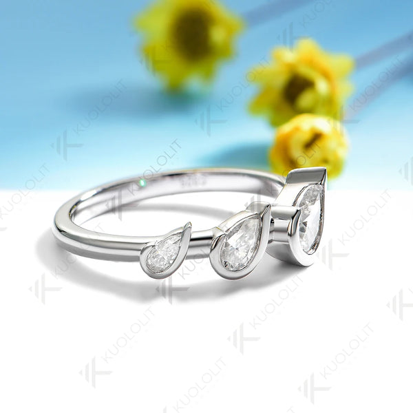 Kuololit 1.1CTW Pear Moissanite Ring for Women Solid 14K 10K 585 White Gold Wedding Band for Christmas Gifts Party Anniversary