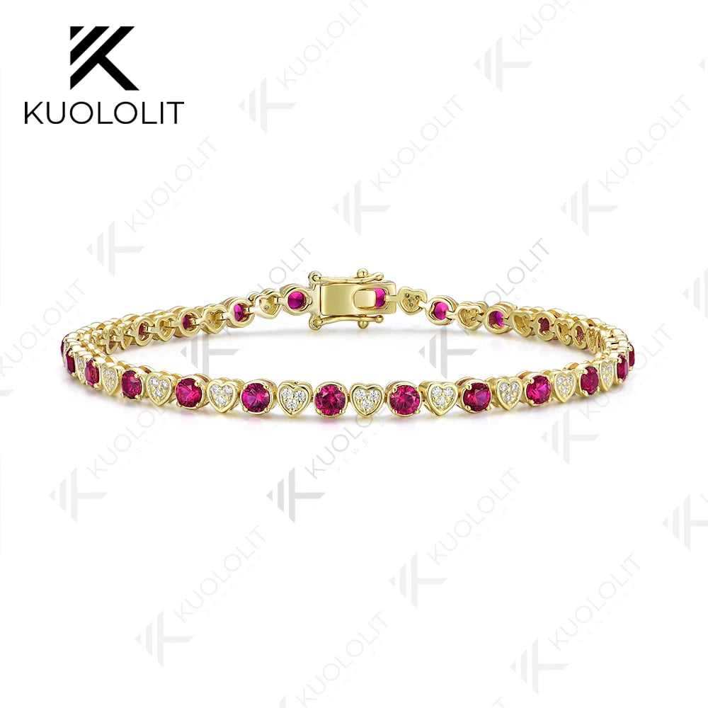 Kuololit Lab Grown Diamond Ruby Tennis Bracelet for Women Men Solid 18K 14K 10K 585 Yellow Gold Diamond Bracelet for Christmas