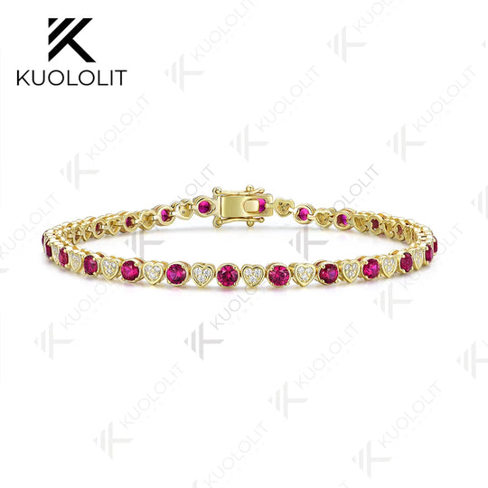 Kuololit Lab Grown Diamond Ruby Tennis Bracelet for Women Men Solid 18K 14K 10K 585 Yellow Gold Diamond Bracelet for Christmas