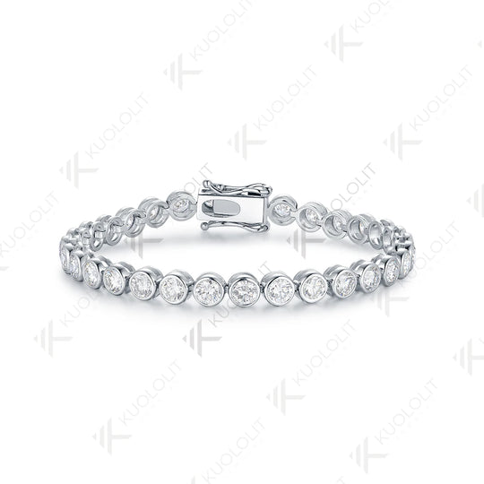 Kuololit 10.5CTW Moissanite Bezel Set Tennis Bracelet for Women Pure 18K 14K 10K Gold Bracelet for Anniversary Engagement Gifts
