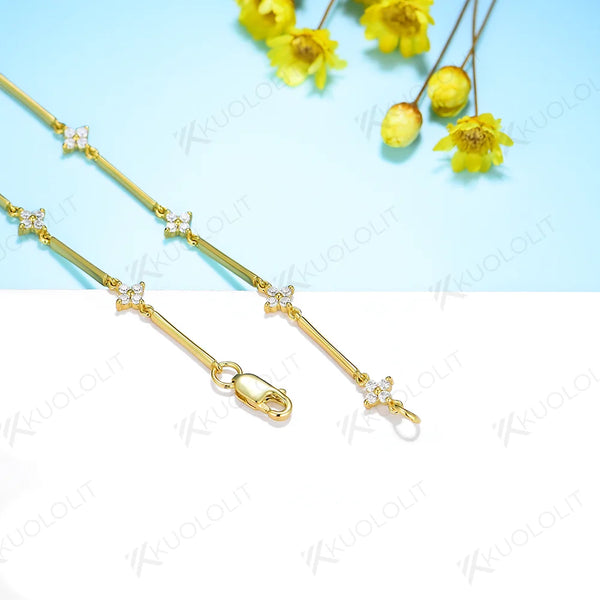 Kuololit Moissanite Bracelets for Women Men Four-leaf Clover Shape 585 18K 10K  for Engagement Wedding Party Christmas Gifts New