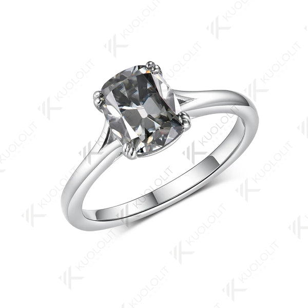 Kuololit 3CT OMC Grey Moissanite Engagement Ring for Women Solid 14K 10K Yellow Gold Cushion Ring for Anniversary Christmas Gifts Party