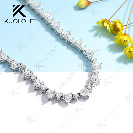 Kuololit 33CTW Moissanite Tennis Necklace for Women Pure 18K 14K 10K Gold Heart Necklace for Anniversary Engagement Christmas
