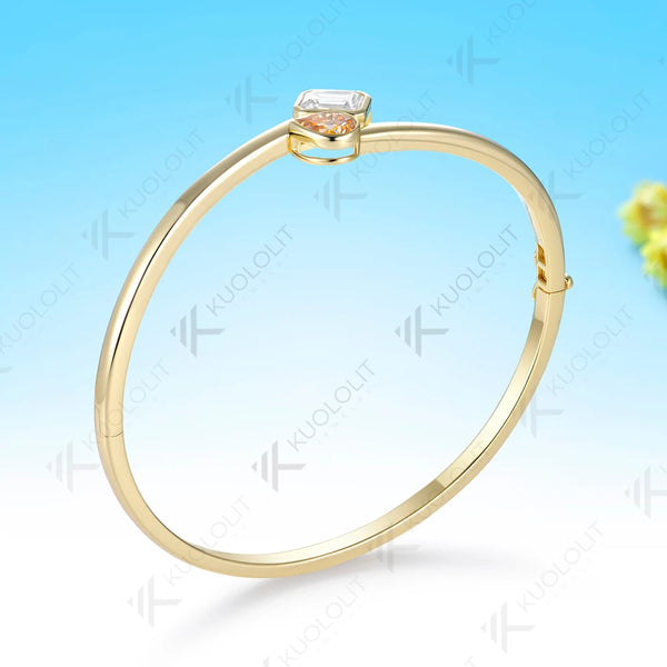 Kuololit 1.8CTW Champagne Moissantie Bangle for Women Solid 10K Yellow Gold Bracelet Bangle for Engagement Trendy Christams Gift