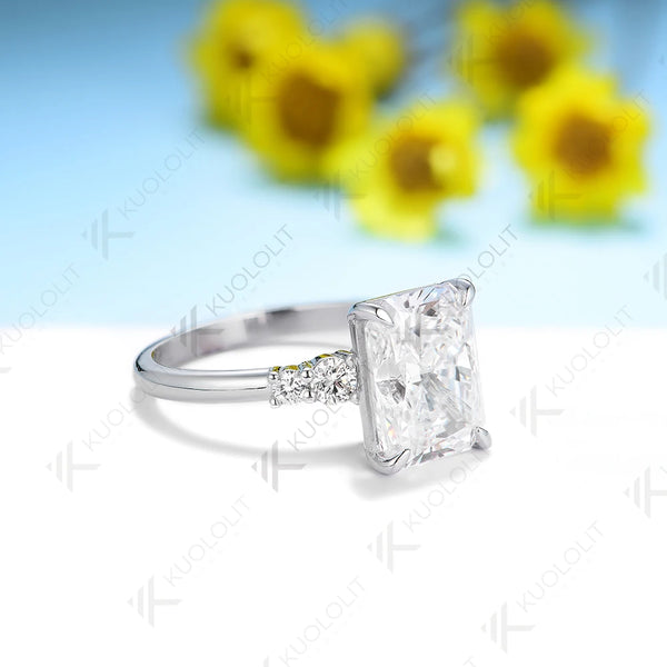 Kuololit 3.5CT IGI Radiant Cut Grown Diamond Ring for Women Solid 18K 14K 10K 585 Yellow Gold Ring for Engagement Wedding Gifts