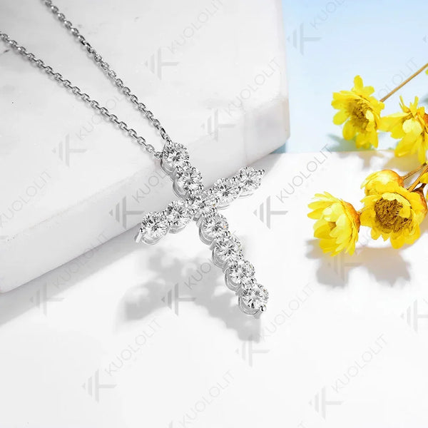 Kuololit 2.85CTW Lab Grown Diamonds Round Cross Medium Pendant