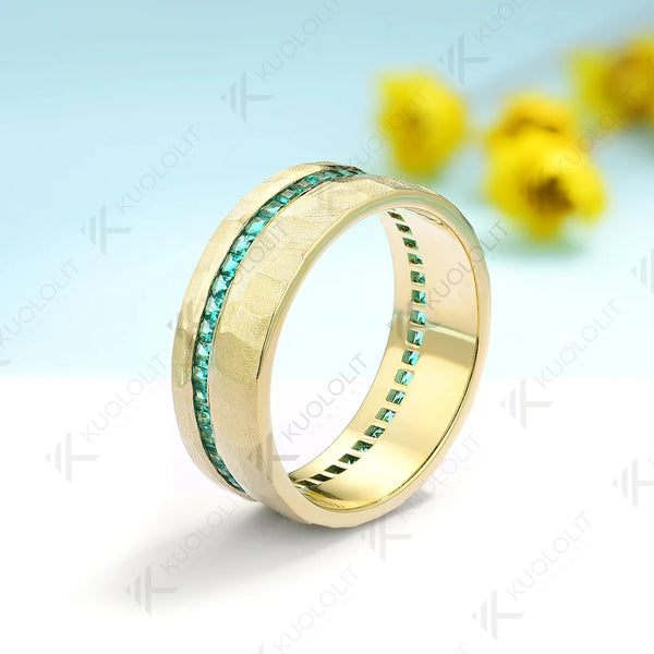 Kuololit 2.7CTW Lab Grown Emerald Band for Men Women Solid 18K 14K 10K 585 Yellow Gold Wedding Bands for Party Christmas Gifts
