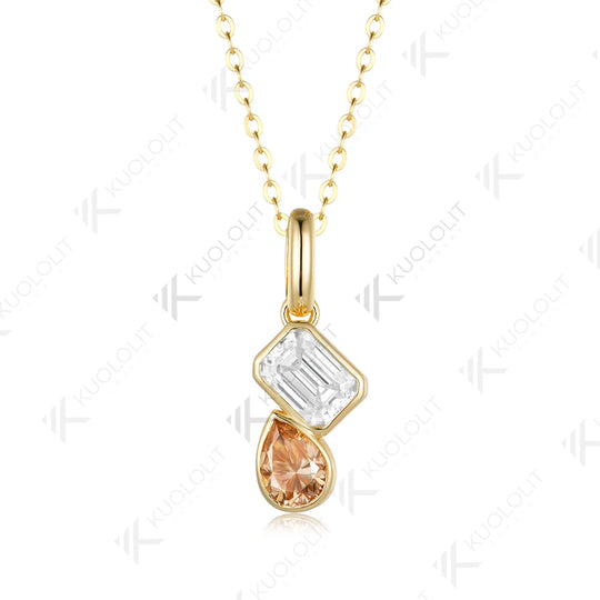 Kuololit 1.8CTW Champagne Moissanite or Lab Pink Sapphire Necklace for Women Solid 14K 10K 585 Yellow Gold Necklace for Christmas Gifts Party