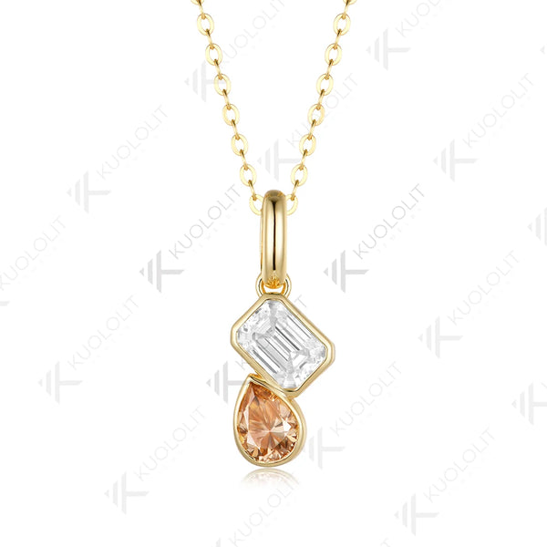 Kuololit 1.8CTW Champagne Moissanite or Lab Pink Sapphire Necklace for Women Solid 14K 10K 585 Yellow Gold Necklace for Christmas Gifts Party