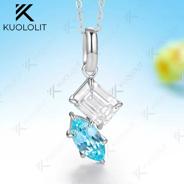 Kuololit 3CTW Paraiba Moissanite Custom Necklace for Women Solid 14K 10K Yellow Gold Engagement Ring for Christmas Gifts Party