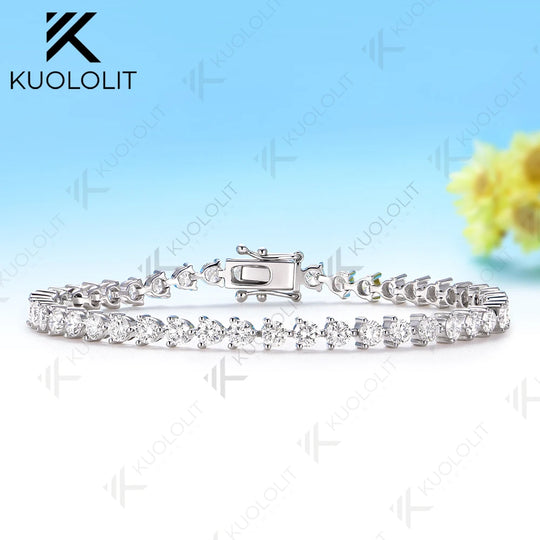Kuololit 5.2CTW Lab Grown Diamonds Tennis Bracelet for Women Solid 14K 10K Yellow Gold Three Prong Bracelet for Christmas Party