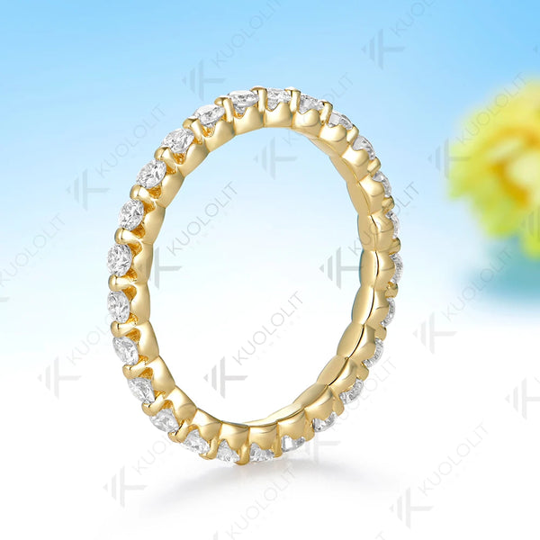 Kuololit  0.75CTW Lab Diamond Wedding Band for Women Solid 14K 10K Yellow Gold Eternity Full Band Ring for Engagement Christmas