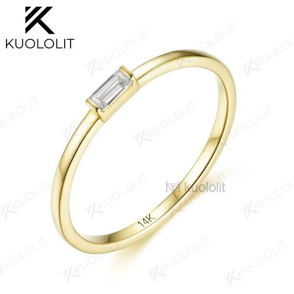 Kuololit Lab Grown Diamonds Rings for Women 585 14K 10K Yellow Gold Emerald Cut Solitaire Engagement Luxury  for Christmas Gift