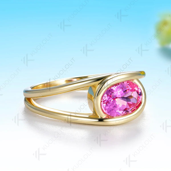 Kuololit 1.5ct Lab Grown Pink Sapphire Custom Ring for Women Solid14K 10K 585 Yellow Gold Engagement Ring for Christmas Gift