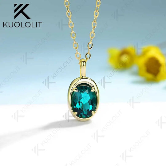 Kuololit 1.5CT Mossanite Necklace for Women Solid 14K 10K Gold Lab Grown Emerald Alexandrite Gemstone Pendant for Christmas Gift
