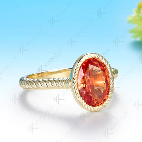 Kuololit 2CT Lab Grown Fanta Orange Sapphire Moissanite Ring for Women Solid 14K 10K Yellow Gold for Anniversary Christmas Gifts