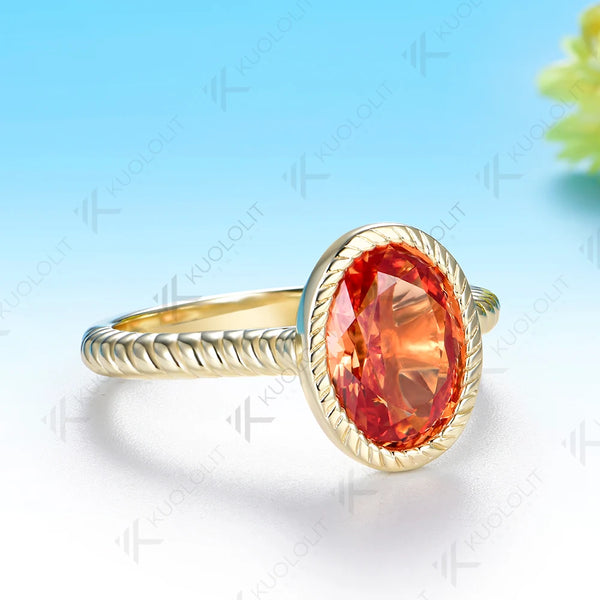 Kuololit 2CT Lab Grown Fanta Orange Sapphire Moissanite Ring for Women Solid 14K 10K Yellow Gold for Anniversary Christmas Gifts