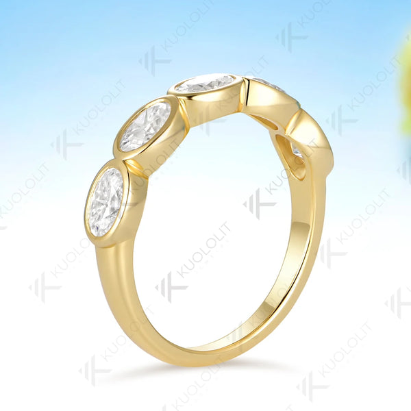 Kuololit 1.5CTW Moissanite Ring for Women Men Solid 14K 10K Yellow Gold Oval Cut Wedding Band for Christmas Engagement Gift