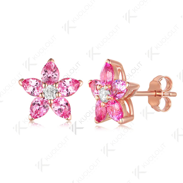 Kuololit 3.1CTW Lab Grown Diamonds Pink Sapphire Stud Earrings for Women Solid 14K 10K 585 White Gold Earring for Christmas Gift