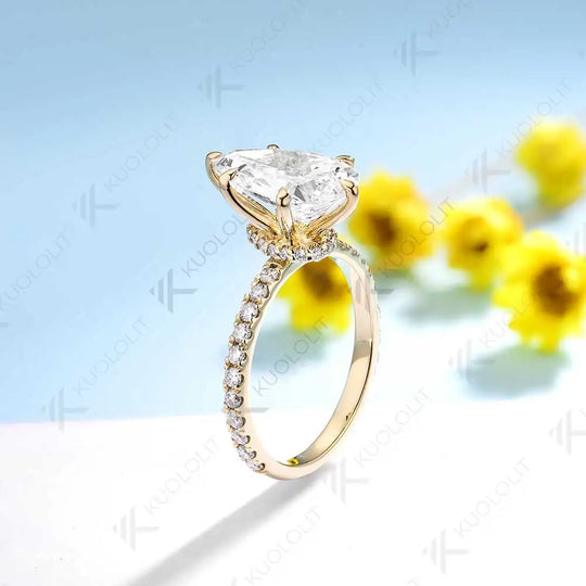 Kuololit 4.5CT Pear Cut Moissanite Rings for Women Solid 18K 14K 10K 585 Yellow Gold Pear Cut for Engagement Christmas Gifts