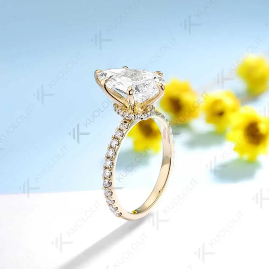 Kuololit 3CT IGI Lab Grown Diamond Rings for Women Solid 18K 14K 10K 585 Yellow Gold Pear Cut for Engagement Christmas Gifts
