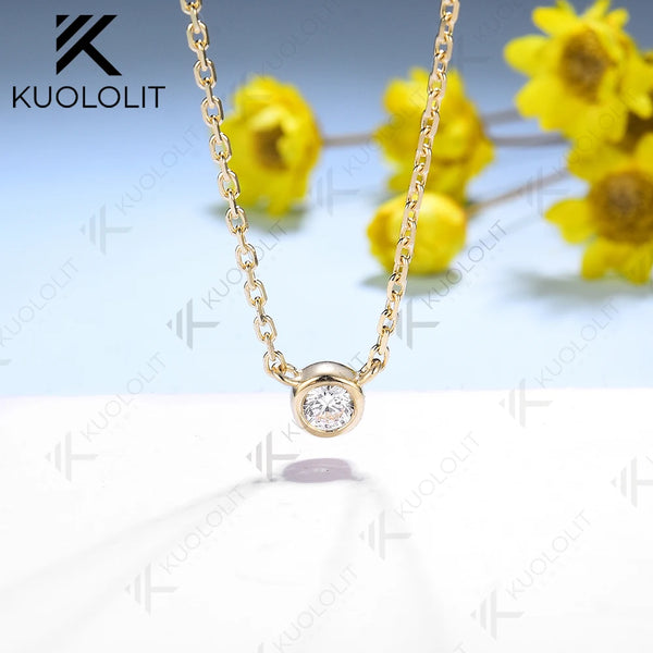 Kuololit Lab Grown Diamonds Necklace 585 14K 10K Solid Gold 925 Silver  for Women Round Pendant for Wedding Engagement Christmas