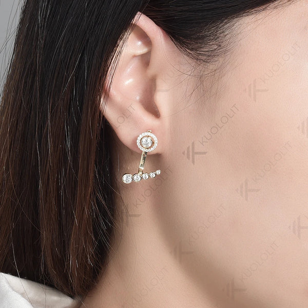 Kuololit Moissanite Stub Earrings for Women Solid 18K 14K 10K Yellow Gold Jacket Earring for Party Christmas Classic Engagement