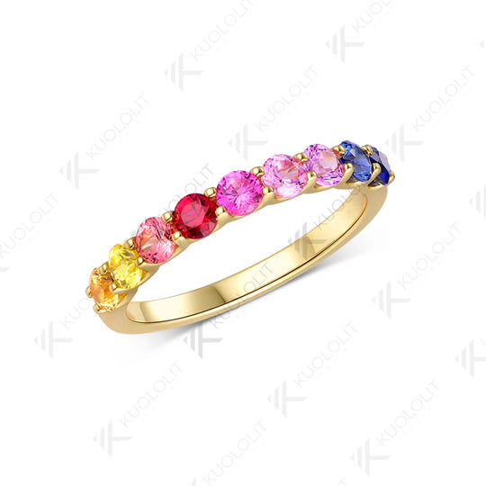 Kuololit 0.9CTW Lab Grown  Rainbow Ring for Women Solid 14K 10K 585 Yellow Gold Engagement Ring for Christmas Gifts Party New