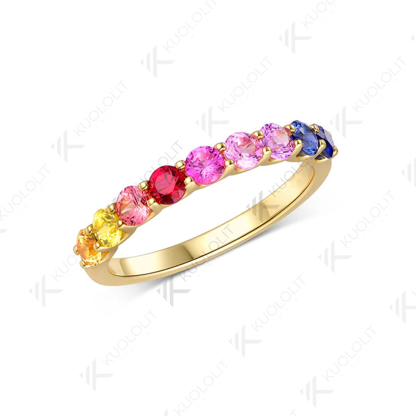 Kuololit 0.9CTW Lab Grown  Rainbow Ring for Women Solid 14K 10K 585 Yellow Gold Engagement Ring for Christmas Gifts Party New