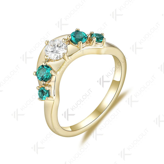 Kuololit 0.6CTW Moissanite with Lab Grown Emerald Rings for Women White Gold Solid18K 14K 10K Gold Enhancing Band for Engagement