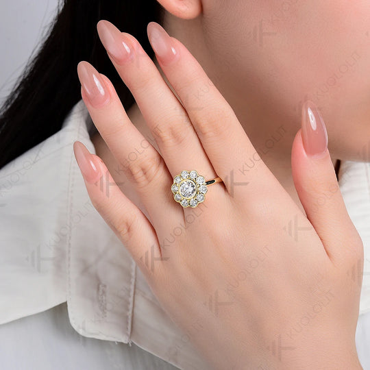 Kuololit 1CT Moissanite Ring for Women Solid 14K 10K 585 Yellow Gold Engagement Ring for Christmas Gifts Party Engagement