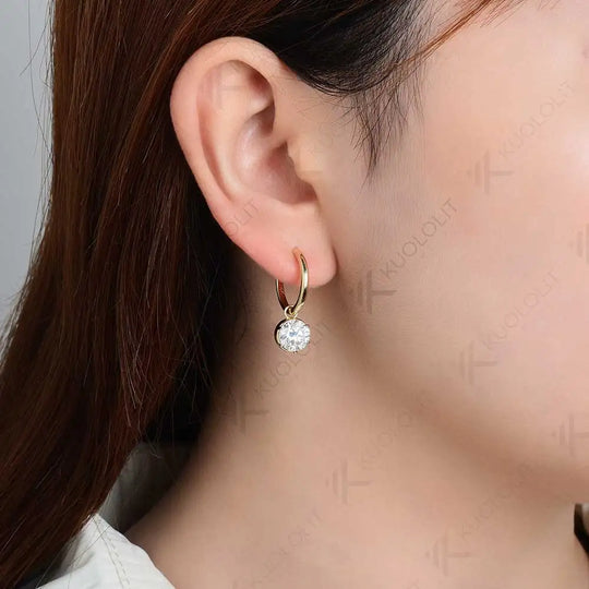 Kuololit 2.4CTW Moissanite hoop Earrings for Women Solid 18K 14K 10K 585 Yellow Gold Clip Earring for Christmas Gift