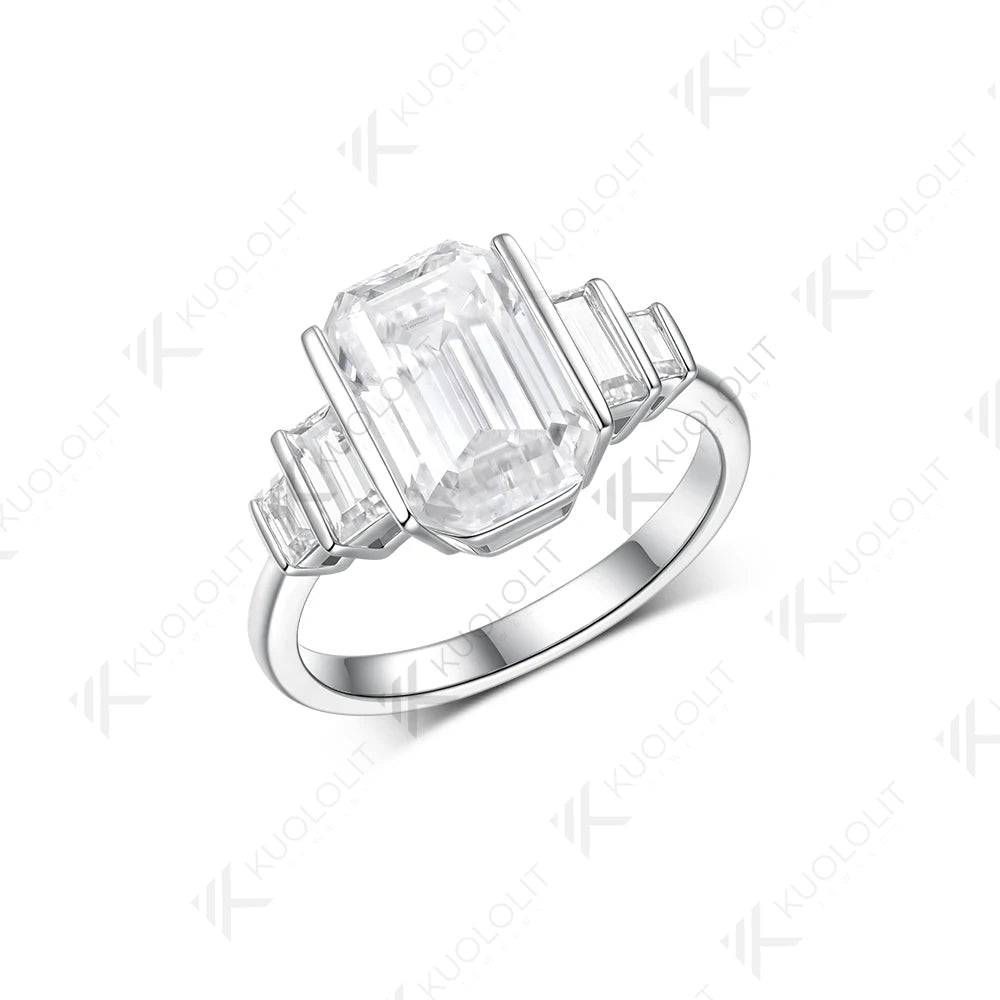 Kuololit 4CT Emerald Cut Moissanite Ring for Women Solid 14K 10K Gold White Gold Engagement Ring for Christmas Gifts Engagement