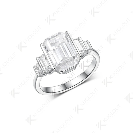 Kuololit 4CT Emerald Cut Moissanite Ring for Women Solid 14K 10K Gold White Gold Engagement Ring for Christmas Gifts Engagement