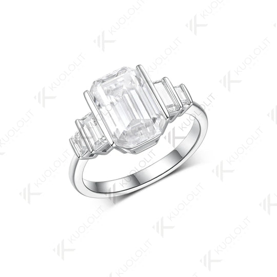 Kuololit 4CT Emerald Cut Moissanite Ring for Women Solid 14K 10K Gold White Gold Engagement Ring for Christmas Gifts Engagement