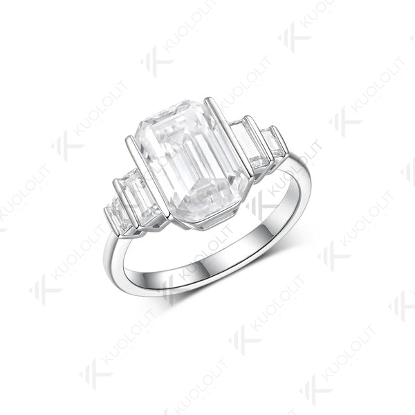 Kuololit 4CT Emerald Cut Moissanite Ring for Women Solid 14K 10K Gold White Gold Engagement Ring for Christmas Gifts Engagement
