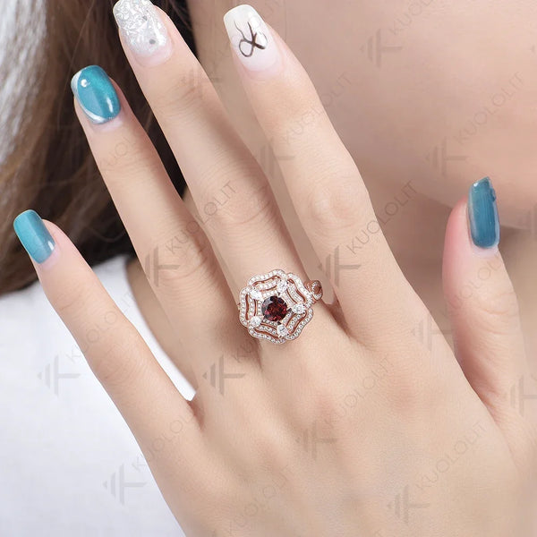 Kuololit 1CT Natural Garnet Moissanite Rings and Pendant for Women Solid 14K 10K 585 Rose Gold for Engagement Wedding Christmas