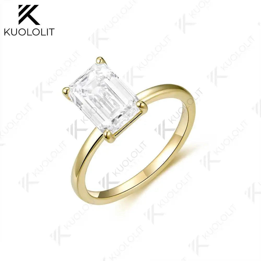 Kuololit 3CT IGI  Lab Grown Diamonds Emerald Cut Ring for Women Solid 18K 14K 10K Yellow Gold Engagement Ring for Christmas Gift
