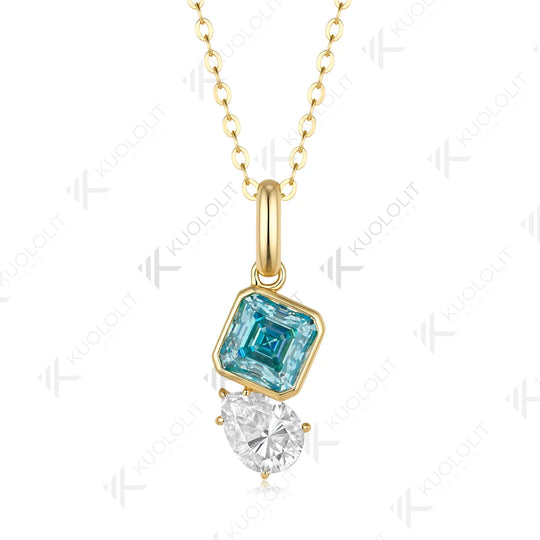Kuololit 3CTW Cyan Moissanite Pear Asscher Cut Custom Necklace for Women Solid 585 14K 10K Yellow Gold for Christmas Gifts Party
