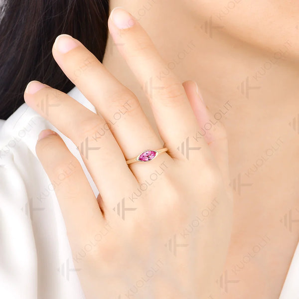 Kuololit 0.5CT Lab Grown Pink Sapphire Custom Ring for Women Solid 14K 10K 585 Yellow Gold Engagement Ring for Christmas Gifts