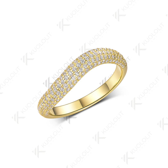 Kuololit V Moissanite Band Rings for Men Women Solid 18K 14K 10K Yellow Gold Rings for Anniversary Engagement Gift Party Classic