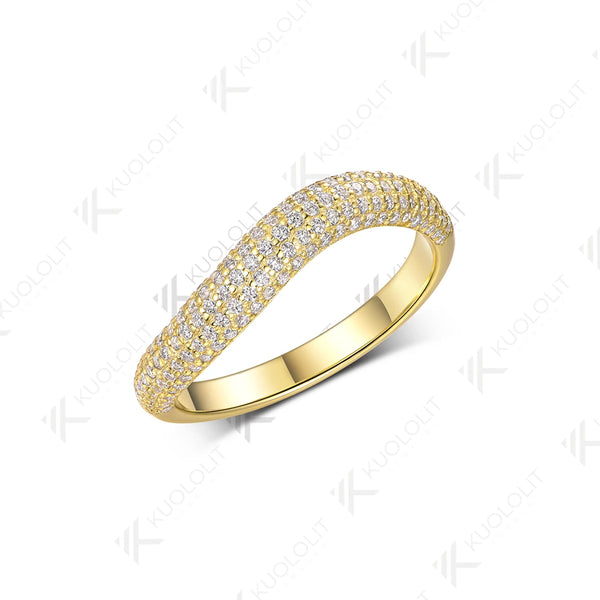 Kuololit V Moissanite Band Rings for Men Women Solid 18K 14K 10K Yellow Gold Rings for Anniversary Engagement Gift Party Classic