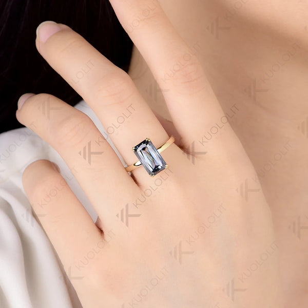 Kuololit 5CT Criss Cut Blue Moissanite Ring for Women Solid 14K 18K Yellow Gold Engagement Ring for Christmas Gifts Anniversary