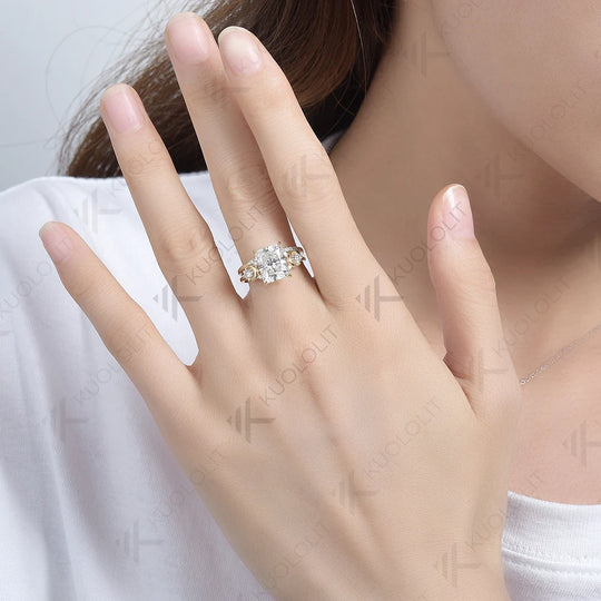 Kuololit 4CT Moissanite Set Rings for Women Solid 14K 10K 585 Yellow Gold Radiant Band Rings for Engagement Wedding Christmas